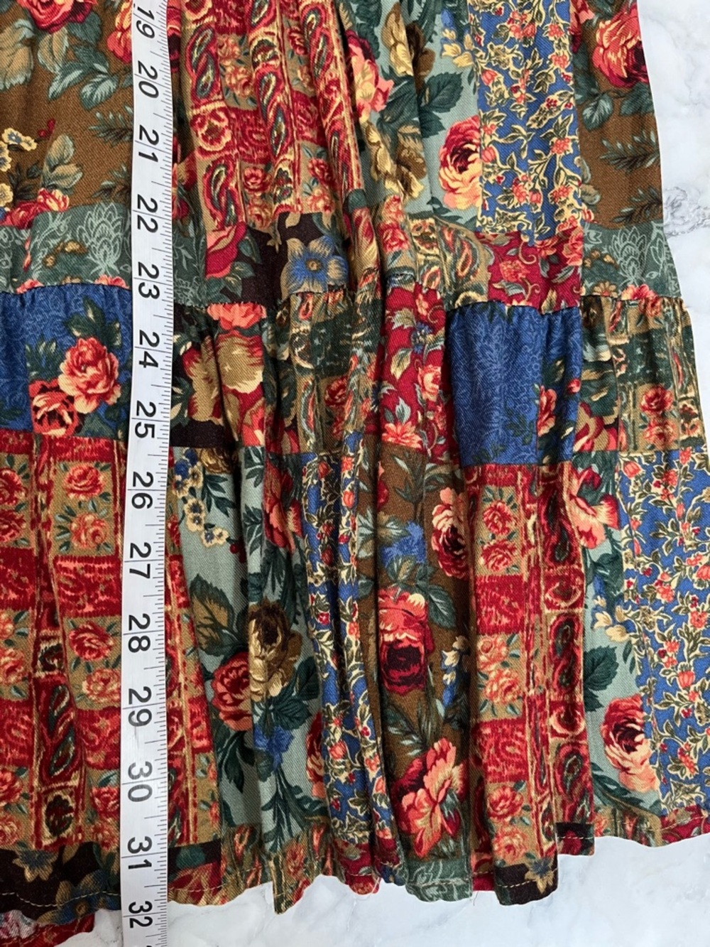 Handmade vintage patchwork wallpaper floral tiered midi skirt bohemian boho - Picture 6 of 9